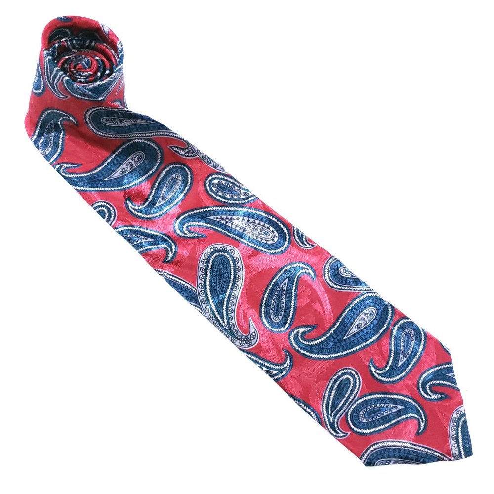 Adolfo Men Necktie X-Long 100% Polyester Geometric Red Blue 64x3.5 - NWOT